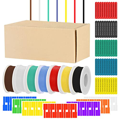 Xiatiaosann Cable eléctrico trenzado de calibre 26, 300 V, aislamiento de PVC, cables trenzados de cobre estañado, 7 colores, flexible, 26 AWG, kit de cables de conexión (10 m/33 pies cada uno)