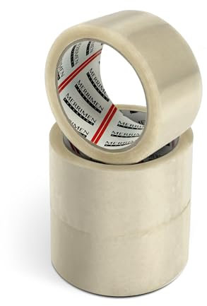 Merrimen Strapazierfähiges Paketklebeband I Sicheres, haftendes & starkes Klebeband für Verpackungskartons, Umzugskartons & große Posttüten zur Langzeitlagerung I 48mm x 66m, 3 Rollen, Klar