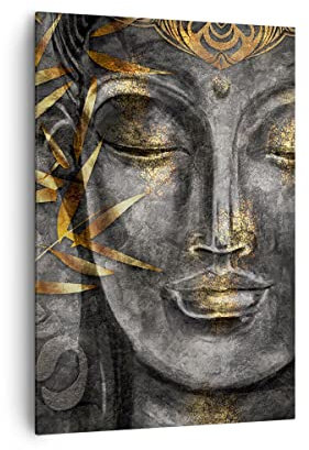 Bilder auf Leinwand 70x100cm Leinwandbild mit Rahmen Buddha Gold Bodhisattva Groß Wanddeko Bild Schlafzimmer Küche Deko Wandbilder Dekoration Wohnzimmer Wall Canvas Wand Kunstdruck Art PA70x100-4442