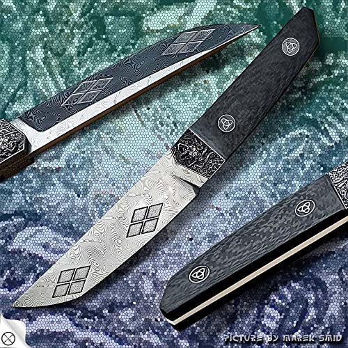 DELLINGER Messer TANTO GHOST HANNYA - limitierte Auflage - nur 100 Stück produziert !!!! - rostfreier Damaststahl, Carbongriff, Klinge 130 mm