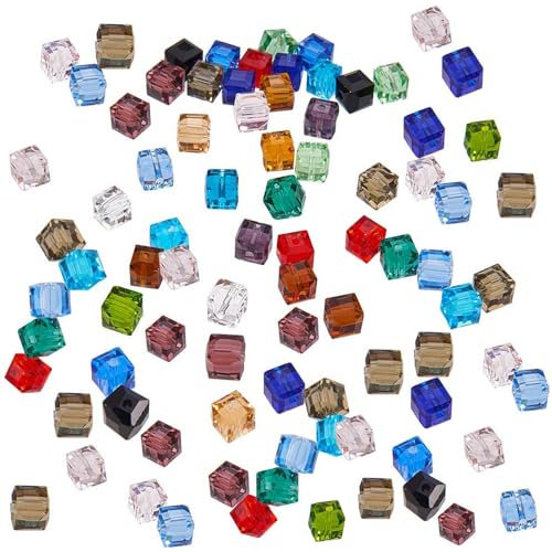 240 Pezzi 12 Colori Perle Di Vetro, Perline Di Vetro Colorate, Perline Di Cristallo Boemia, Perle Di Vetro Cubo Applica a Bracciale Fai Da Te, Collana, Decorazione (4 x 4 Mm, Foro: 1 Mm)