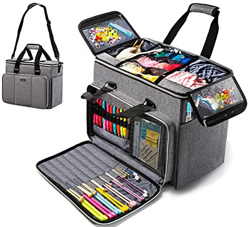 MYBAGZING Bolsa de Almacenamiento Grande para Tejer y Ganchillo, Organizador para proyectos sin terminar, Estuche para Agujas de Tejer y Ganchos de Ganchillo, Gray, ZJ2638, Bolsa de Viaje