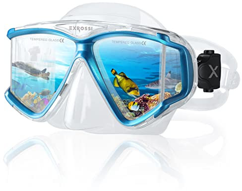 Dry Top Snorkel Mask Set, Anti Fog Tempered Glasses Tauchmaske Goggles mit Schnorchel, Professional Pano 4 Windows Adult Snorkeling Gear for Swimming Diving Scuba (Kristall)