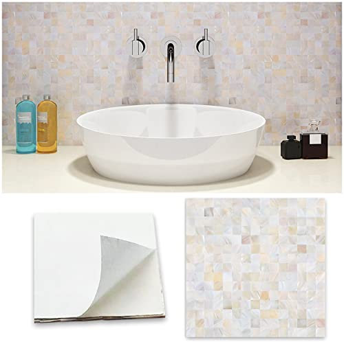 Peel and Stick Backsplash Mother of Pearl Tile, Yew & Tulip Self-Adhesive Natural Nacre Shell Seamless 12”x12” Mosaic for Kitchen Backsplash Home Decor (Natural White, 1 Sheet/Box, 1 sq.ft.)