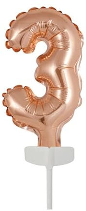 NEU Folienballon Geburtstagszahl Kuchen Cake Topper Zahl 3 Roségold, ca. 13 cm