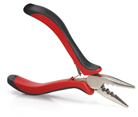 Beayuer Needle Nose Pliers with 3 Holes Serrated Jaws Mini Plier for Micro Nano Ring Hair Extensions, Jewelry Making, Bending Wire and Small Object Gripping (1 Piece, Needle Nose Pliers with 3 Holes)
