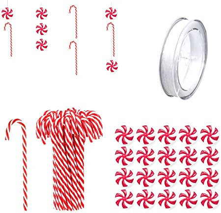 BDSHUNBF 40pcs Weihnachtsbaumschmuck, Weihnachtsbaum Anhänger DIY Rot Und Weiß Weihnachten Zuckerstang Acryl Weihnachtsbaum Dekoration für Weihnachten Home Candy Party Urlaub Dekoration