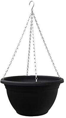 Garden Gear Outdoor Wall Hanging Baskets with Chains, 35cm Garden Flower Plant Pots, Black Easy Fill Planters Outdoor Garden Decor Decorations (Black x1)