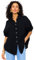 SASSYCLASSY Oversize Musselin Bluse Damen Langarm - Oversized Freizeit Look - Hemdbluse lang aus Baumwolle mit V Ausschnitt - Long-Bluse One Size (Gr. 36-48) Schwarz