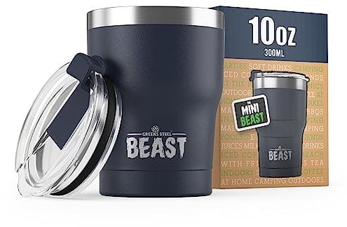 Beast Thermobecher 300 ml - Navy blau I Mehrweg Thermo Kaffeebecher To Go mit 2 Strohhalmen & Reinigungsbürste I Doppelwandiger Trinkbecher aus Edelstahl I Perfekt für Kaffee oder Eiskaffee I BPA-frei
