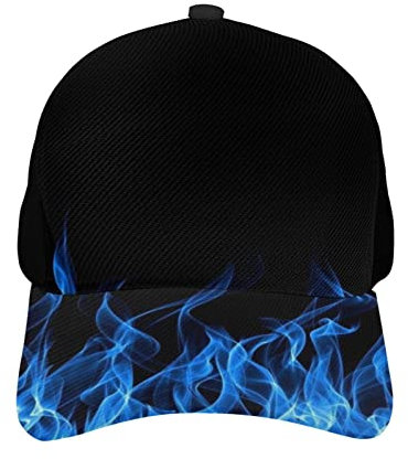 KJHBVND Baseballkappe für Herren und Damen, schwarz blau Flamme schwarz Hintergrund Feuer Hip Hop Caps Dad Trucker Cap Verstellbare Snapback Hüte, Schwarz , One size
