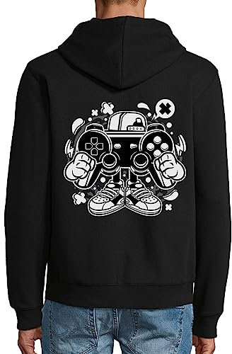 Street Urban Gamer Game Controller Art Kapuzenjacke Baumwollmischung Reißverschluss Jacke Sweatshirt Hoodie Schwarz, Schwarz , XX-Large