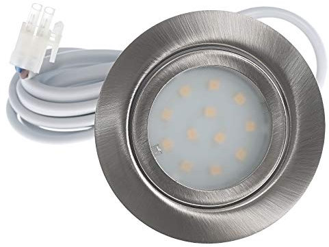 Kamilux 3er Set LED Möbeleinbauleuchte Luisa 12Volt 2,4Watt inkl. Anschlusskabel mit Stecker Farbe: Edelstahl geb. Lichtfarbe: Warmweiss