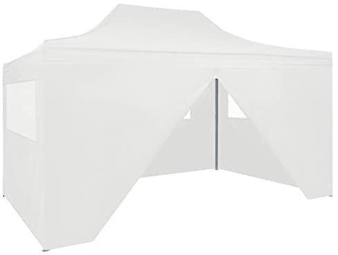 Faltbares Partyzelt mit 4 Seitenwänden, CIADAZ Party Zelt, Pavillon, Faltpavillon, Garagenzelt, Gartenzelt, 3 x 4,5 m Weiß -at