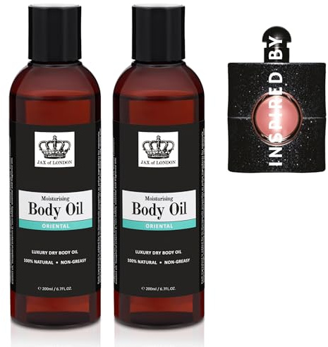 Jax of London Perfume Inspired Body Oil Set 2 x 200ml – Oriental Scent Inspired by Black Opium – Women – 100% Natural Ingredients – Vegan & Alcohol-Free – Moisturising Oil for Skin Hair & Massage