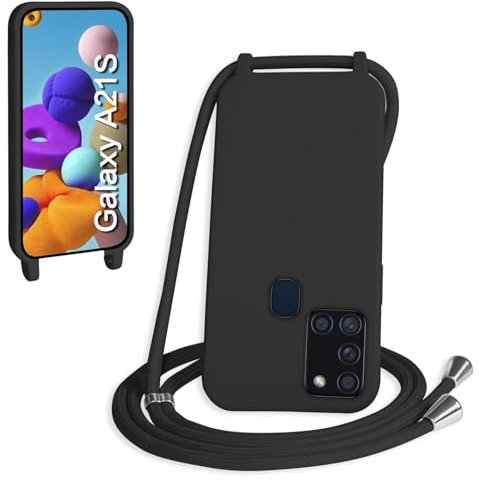 Haygdz Silikon Handykette für Samsung Galaxy A21S Hülle mit Band,Verstellbarer Halskette Handyhülle,Necklace Hülle mit Band,Handyhülle für zum Umhängen,Case mit Schnur, Schwarz