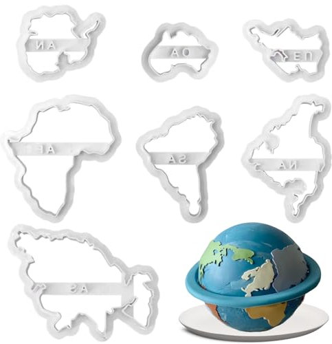 Keepaty World Map Shape Cookie Cutters, Seven Continents Shape 3D Plastic Biscuit Mould, 7pcs Fondant Cutters for Cake Decorating, Pastry Baking Tools