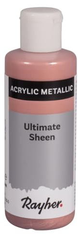 Rayher Ultimate Sheen Acrylfarbe, roségold, metallic, Flasche 80 ml, ultimativ strahlende Metallic-Acrylfarbe, gute Deckkraft, lichtecht, super streichfähig, wasserfest, 35068626