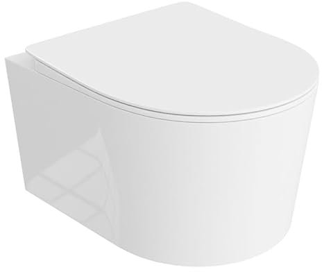 LAVITA Loso WC suspendu avec système d'abaissement automatique et charnières en métal - Cuvette suspendue sans bord - 360 x 450 x 350 mm - Blanc brillant