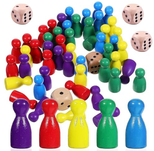 50PC Bunte Spielfiguren,Spielfiguren Aus Holz Für Brettspiele,Würfel Aus Holz Spielfiguren,Holzpuppen Spielfiguren,Spielkegel Set,Halmakegel Aus Holz,Flaschenkegel,Kiuiom