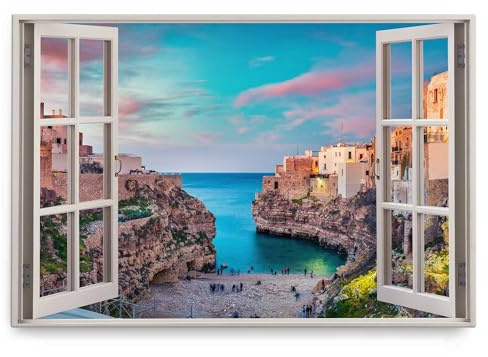 Paul Sinus Wandbild 120x80cm Fensterbild Apulien Italien Mittelmeer Bucht Küstenstadt