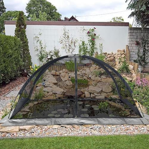 Bâche de bassin de jardin de 2,7 x 3,7 m, filet en dôme avec fermeture éclair et corde anti-vent, pour feuilles, plantes et piscine, balcon, bassin koï