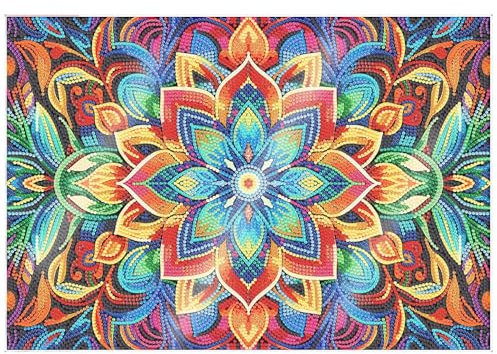 CXINLky Diamond Painting Geschirrmatte Platzset, Holz Wärmedämmungs-Tischset, Mandala Diamant Malerei Tischsets Runde mit Aufbewahrungsregal für Esszimmer, Terrasse, Tisch -02-Mandala