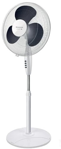 Taurus - Ventilador de pie Greco 16CR Pure 40W | 3 Velocidades | 3 aspas | Función oscilante | Base antideslizante | Rejilla electrosoldada extraíble | Asa de transporte | Aluminio | Blanco