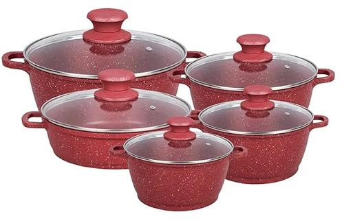 METTMANN PROFESSIONNEL Batterie de cuisine 10 pièces rouge, Induction, en Revêtement anti-adhésif, Set de Casseroles, Lot de Casseroles, Set de Cuisine, Ustensiles de cuisines, Tous Feux