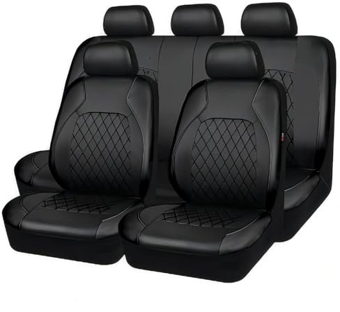 XLKWNNAD Auto Sitzbezüge Sets Für VW T6 California 2016-2023, Leder Allwetter Vorne und Hinten Wasserdicht Atmungsaktiv Schonbezüge Sitzschoner Innenraum Zubehör,A/Black
