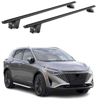 OMAC Dachträger für Nissan Qashqai J12 2021-2026 Aluminium Schwarz | TÜV geprüft, bis 100 kg Traglast, T-Nut-Befestigung, für integrierte Dachreling geeignet, Querträger, Grundträger