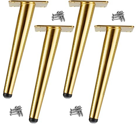 Lot de 4 pieds de meubles en métal doré pour canapés, chaises, tables basses, design moderne, en forme de cône oblique, 45 cm de hauteur, parfaits pour les meubles TV, armoires et bureaux