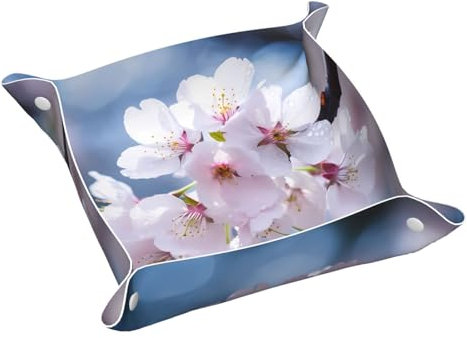 Schmucktablett aus Leder mit japanischer Blume, für Nachttisch, Schreibtisch, kleine Auffangschale für Schlüssel, Geldbörse, Uhr, Münze, M