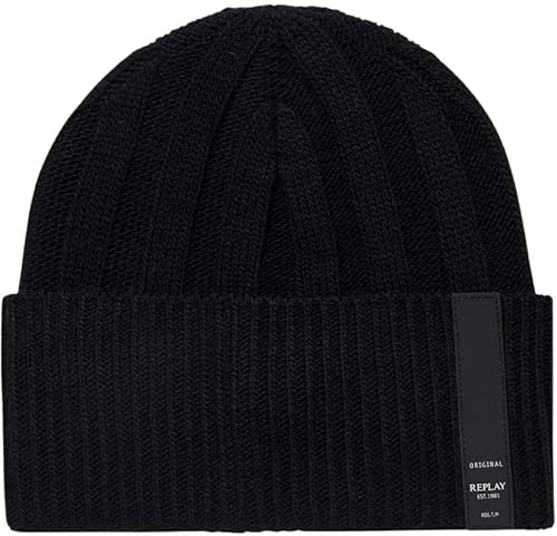 REPLAY Herren AM4248 Beanie-Mütze, 0098 Black, One Size