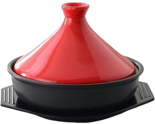 Keramik Tagine Topf 23 Cm Gusseisen Tagine Slow Cooker mit Emaille-Deckel Topf zum Kochen Gesundes Essen|rauchfrei Antihaft-Kochgeschirr Kochtopf (Rot)