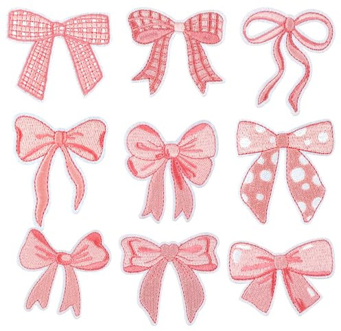 9 Pcs Pink Bow Iron On Patches Cute Iron On Patches for Women Girls Assorted Styles Bowknot Embroidered Patches Cowgirl Sew Applique Repair Patches DIY Sew on Patches for Backpacks Clothing Hat
