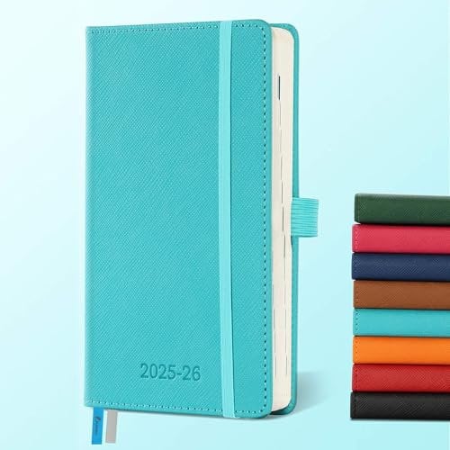IN-LUXPRO Kalender 2025 2026 Wochenplaner,18-Monate Buchkalender (Jul.2025-Dez.2026) Monatskalender mit Ausgaben & Notizseiten A6(16.4 x 9.6 cm),mit Vegan-Leder & Notizseiten,Hellblau.