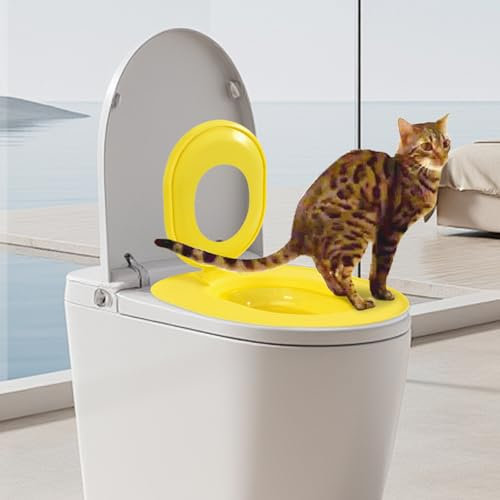 Kit d'entraînement pour siège de toilette pour chat, système d'apprentissage de la propreté pour chat, outil de siège de train, boîte pour le nettoyage des animaux de compagnie (jaune)