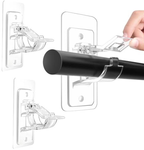 2 Pcs Self Adhesive Curtain Hooks,No Screws Curtains Pole Holder No-Drill Rod Brackets,Backs Sticky Wall Support Universal Strong Rods Rail Holders,No-Punch Installation Kit,for Room Living (Clear)