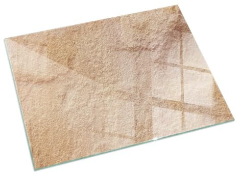 Placa Térmica Bajo Chimenea 60x40 cm Vidrio Placa de Seguridad Fácil Limpieza Moderno Montaje sin Taladrar Sostenible Bordes Pulidos - Textura de Piedra Natural
