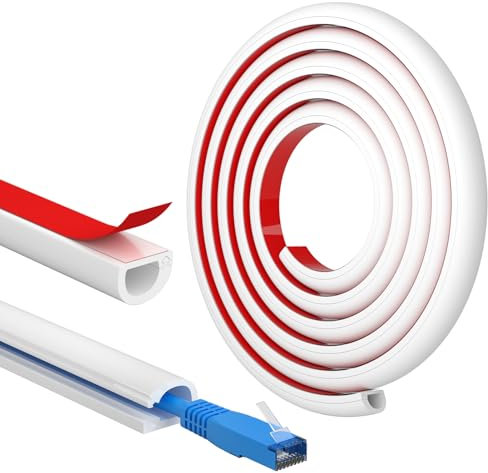 FIXCHORD Mini Cable Trunking, Self-Adhesive Cable Cover, Cable Management Trunking, Hide Wires on Walls, Flame Retardant, Paintable, Cable Tidy for Home, Office, 15mm (W)x10mm (H)x2m Lengths – White