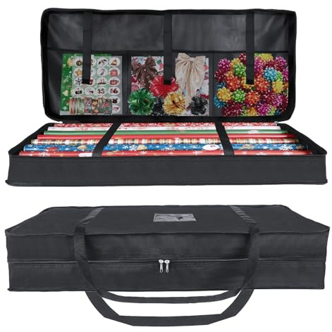 Aufbewahrungstasche für Geschenkpapier, wasserdichte, Gewebtes 600D Oxford-Material, Weihnachtspapier Geschenkpapierrollen Organizer mit 3 Fächern(82x33x13cm) -Schwarz