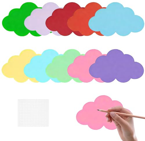 100 Stück Wolken Moderationskarten Mit 102 Selbstklebende Klettband,10 Farben Moderationskarten,Für Büro Schule Präsentationen Vorträge Moderationen Flipchart Papier (23 X 14cm)