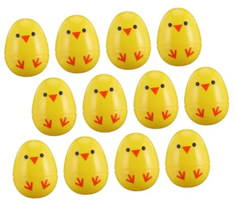 VANZACK 12 Pièces Œufs Plastique pour Pâques avec Impressions de Poussins Coquilles Vides pour Jeux et Décorations Festives
