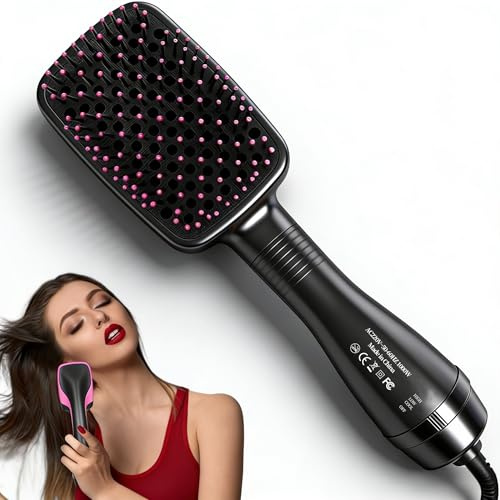 Wavy Chic Hair Dryer Brush 3-in-1, One Step Blow Dryer & Hair Straightener Brush with Negative Ion, Lightweight Design with 3 Heat Settings, Tangle-Free Swivel Cord, Blow Dry & Smooth All Hair Types