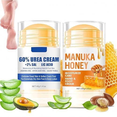 2PCS Hydrating and Anti-Cracking Foot Cream - Urea Creme 60 Prozent - Fusscreme Sehr Trockene Füsse - Nährende & Regenerierende Fußcreme gegen Hornhaut - Fußpflege Set Für Füße,Fersen,Hände,Ellbogen