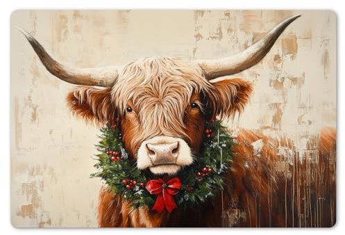 KitchenYeah© Platzsets Abwaschbar 6-Teilig Tischsets Platzdeckchen Platzset | 45x30 cm - Unterlage Tischset Esstisch Edle Tischunterlage Placemat Weihnachtsdeko Weihnachten - Braun - Kranz