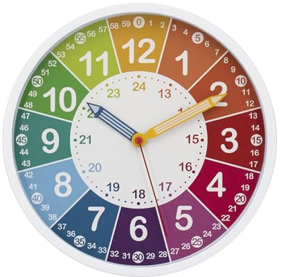 K&L Wall Art Kinder Wanduhr leise Lernuhr Uhr für Mädchen und Jungen Kinderwanduhr Regenbogen 25cm Durchmesser