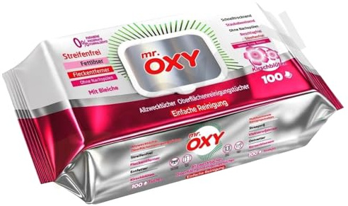Mr. OXY Maxima Allzweck-Reinigungstücher – Streifenfrei, Fettlösend, Schnell Trocknend, Duft nach Kirschblüten – Mit Weißem Essig & Natron – Ohne Nachspülen, Einfache Reinigung (Pack of 1)