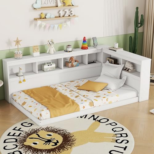 LinoraFurn Daybett, 90X200 cm, Schlafsofa, Tagesbett, Mit Steckdose und 2 USB-Anschlüssen, Bett mit Lattenrost (ohne Matratze), Spanplatte, Weiß (Weiß)
